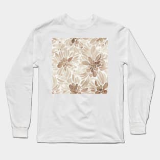 Brown monochrome abstract floral pattern on white Long Sleeve T-Shirt